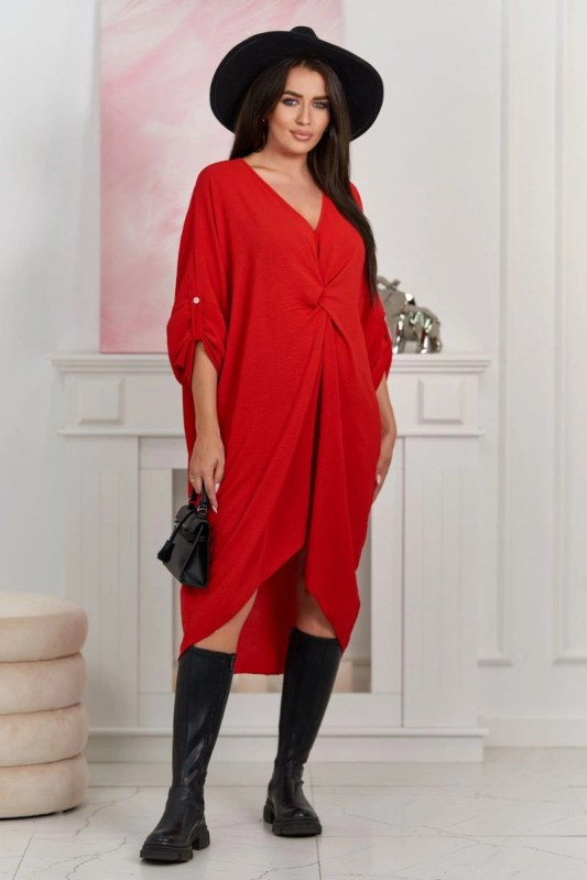 Oversize šaty s výstřihem do V červený - šaty