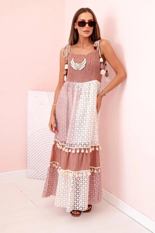 Dámské boho šaty s&nbsp;ramínky velbloud - Dámské oblečení šaty