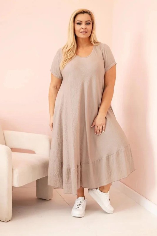 Dámské šaty plus size s krátkým rukávem a volánem z lehké viskózy fango