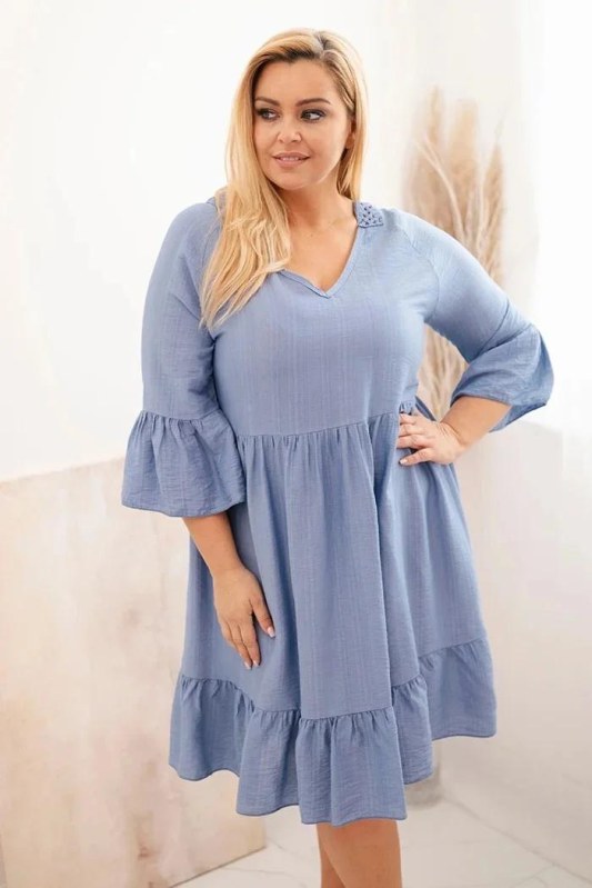 Dámské viskózové šaty Plus Size s ažurovou ozdobou džínová