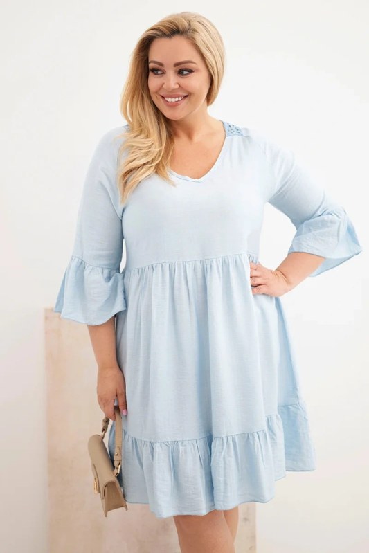Dámské šaty Plus Size z viskózy s ažurovým zdobením modrá