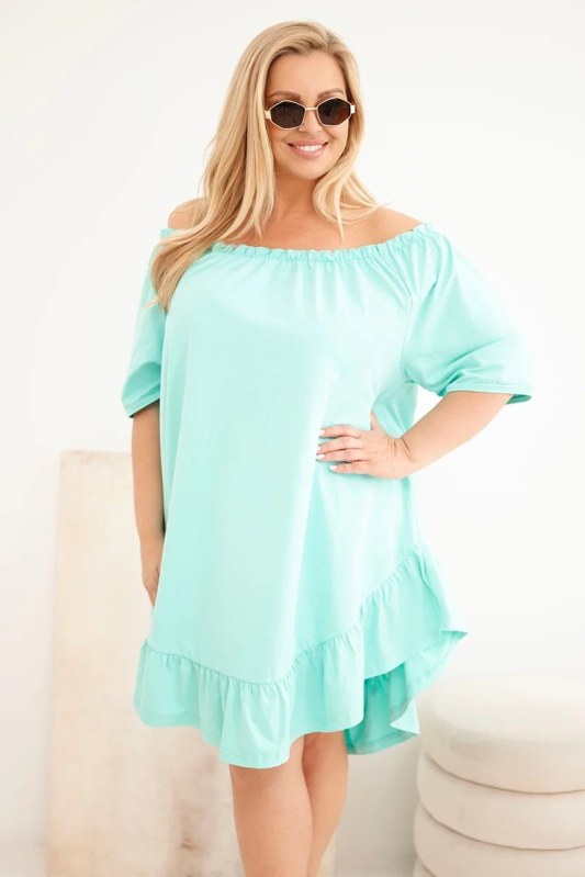 Dámské plus size bavlněné šaty s volánem mátová
