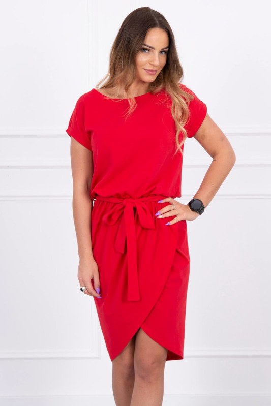 Zavazované šaty s psaníčkovým spodkem červené - Dámské oblečení šaty