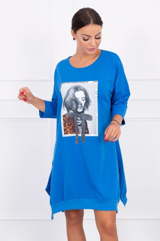 Šaty s potiskem a rozšířeným spodním dílem fialovo-modré - Dámské oblečení šaty