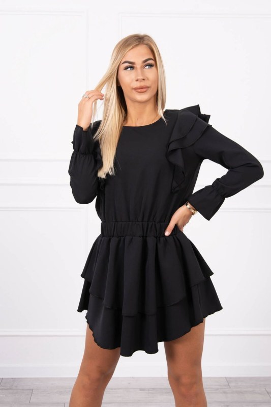 Černé šaty s vertikálními volánky - Dámské oblečení šaty