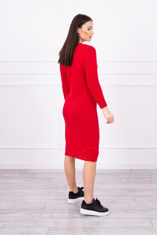 Pruhované svetrové šaty červené - Dámské oblečení šaty