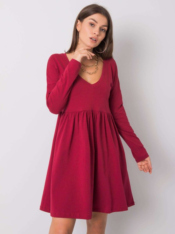Bavlněné šaty RUE PARIS z vínové bavlny - Dámské oblečení šaty