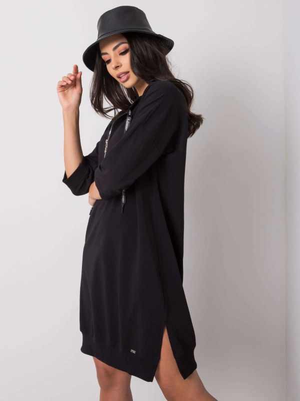 Černé bavlněné šaty se zipem - Dámské oblečení šaty