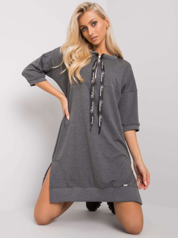 Tmavě šedé bavlněné šaty se zipem - Dámské oblečení šaty