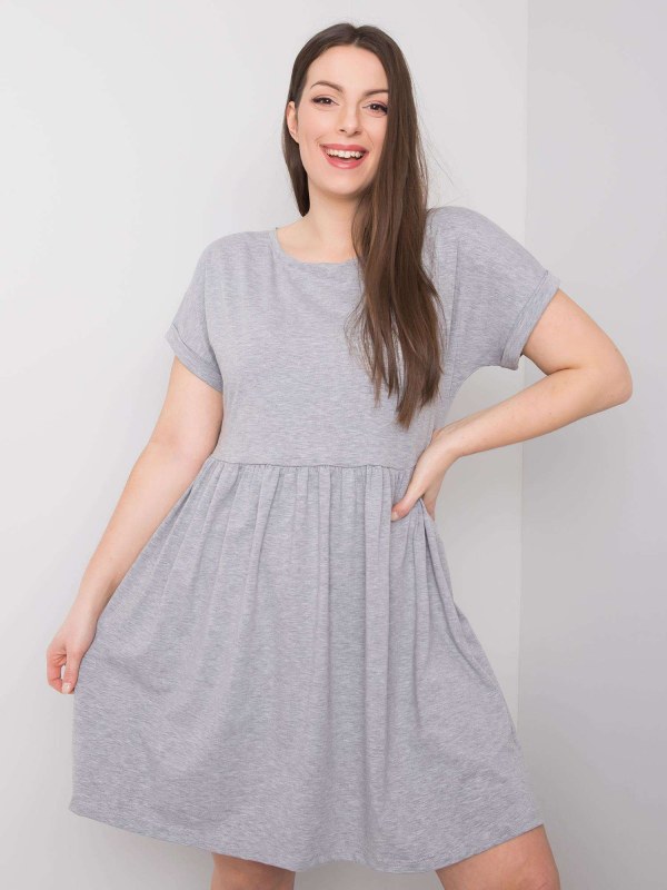 Větší šedé melanžové bavlněné šaty - Dámské oblečení šaty