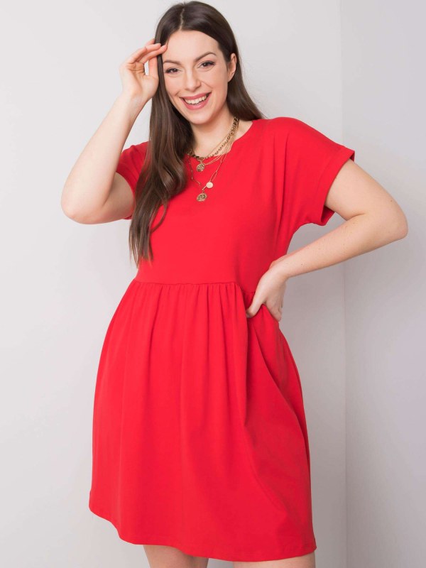 Větší červené bavlněné šaty - Dámské oblečení šaty