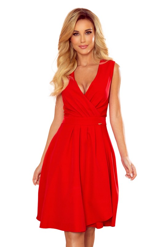 Elegantní šaty s výstřihem a řasením Numoco ELENA - červené - šaty