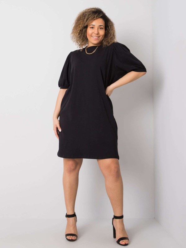 Černé bavlněné šaty velikosti plus - Dámské oblečení šaty