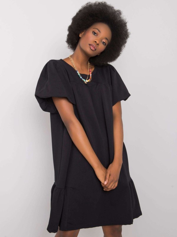 RUE PARIS Černé šaty s nafouknutými rukávy - Dámské oblečení šaty