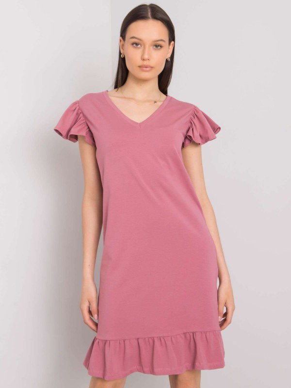 Prašně růžové dámské šaty s volánem - Dámské oblečení šaty