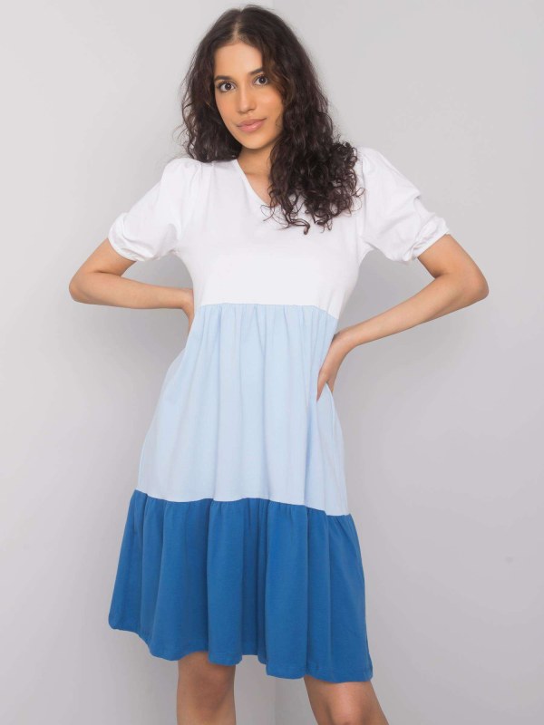 RUE PARIS Bílé a modré bavlněné šaty - Dámské oblečení šaty