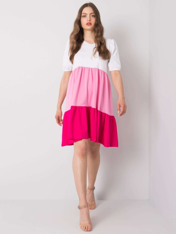 RUE PARIS Bílé a růžové bavlněné šaty - Dámské oblečení šaty