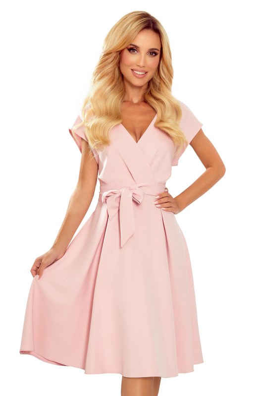 Rozevláté šaty s obálkovým výstřihem Numoco SCARLETT - růžové - Dámské oblečení šaty