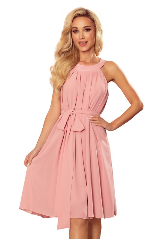 Šifónové šaty se zavazováním Numoco ALIZEE - růžové - Dámské oblečení šaty