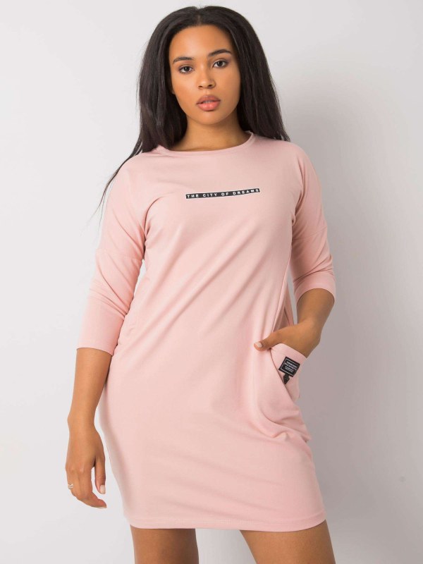 Dusty růžové bavlněné šaty plus velikosti - Dámské oblečení šaty