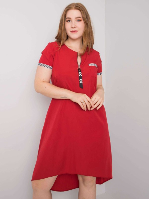 Větší červené bavlněné šaty - Dámské oblečení šaty