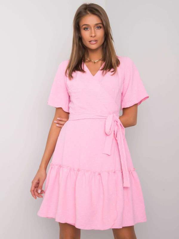Růžové šaty s kravatou - Dámské oblečení šaty
