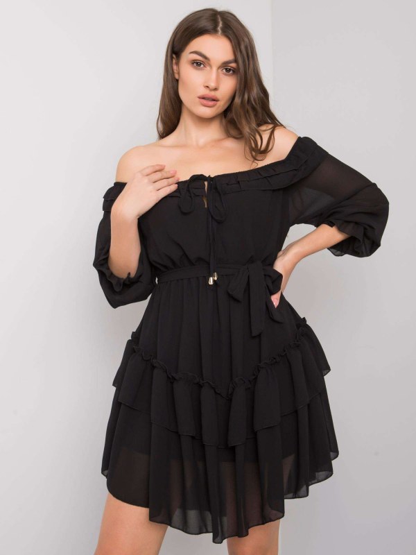 OCH BELLA Černé španělské šaty s volánky - Dámské oblečení šaty