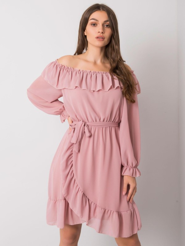OCH BELLA Růžové šaty s dlouhým rukávem - Dámské oblečení šaty