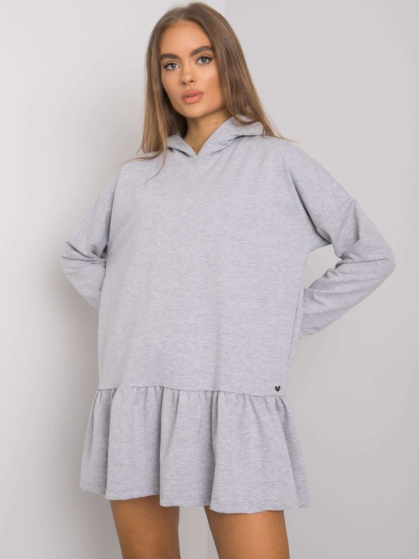 Šedé bavlněné šaty s kapucí, melanž - Dámské oblečení šaty
