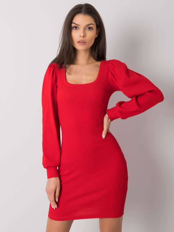 RUE PARIS Červené šaty s dlouhým rukávem - šaty