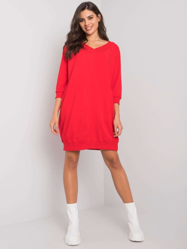 Červené jednoduché bavlněné šaty - Dámské oblečení šaty
