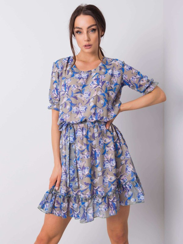 Khaki šaty s květinovým potiskem - Dámské oblečení šaty
