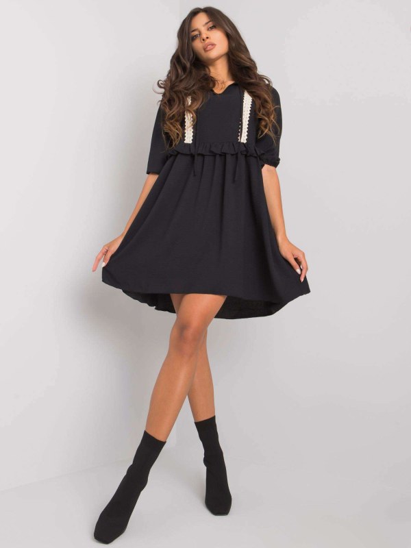 Černé šaty s viskózou Crystal RUE PARIS - šaty