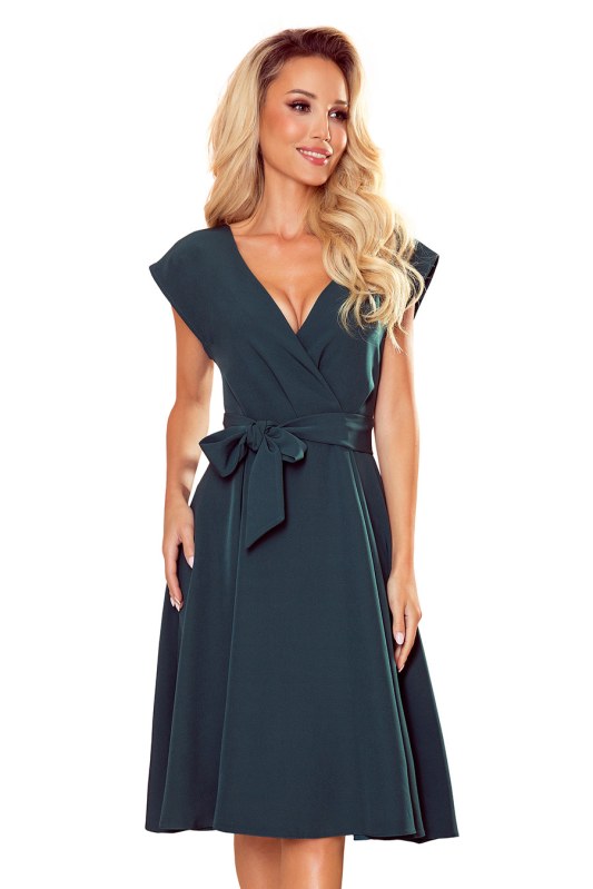 Dámské šaty s psaníčkovým výstřihem Numoco SCARLETT - tmavě zelené - Dámské oblečení šaty