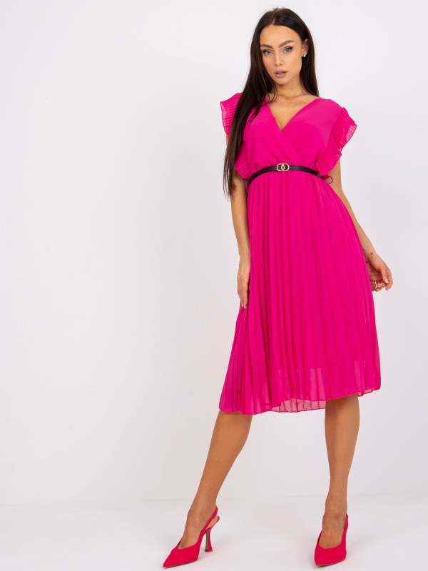 Mořské růžové šaty s plisovaným lemem - šaty