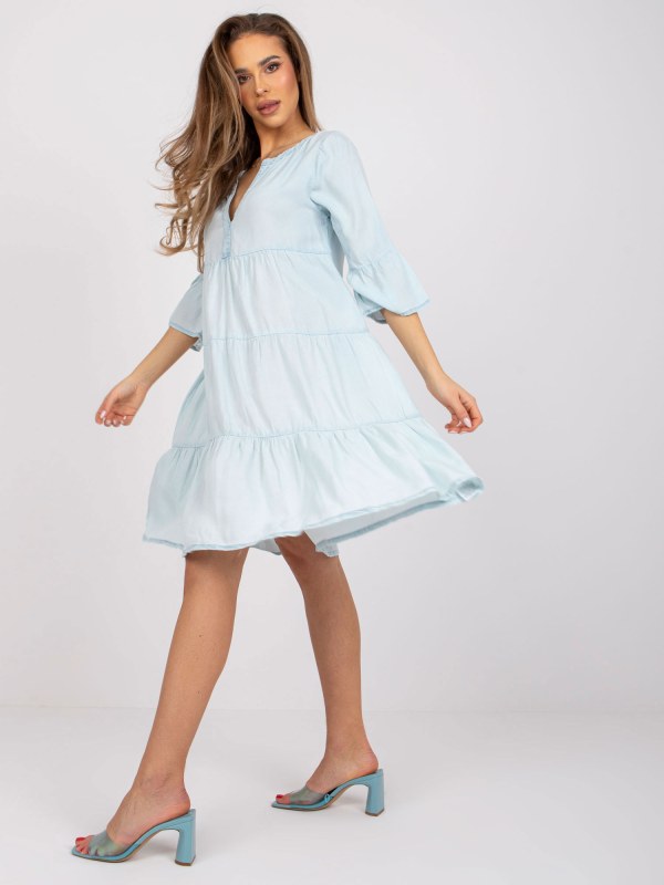 Světle modré šaty nad kolena SUBLEVEL - Dámské oblečení šaty
