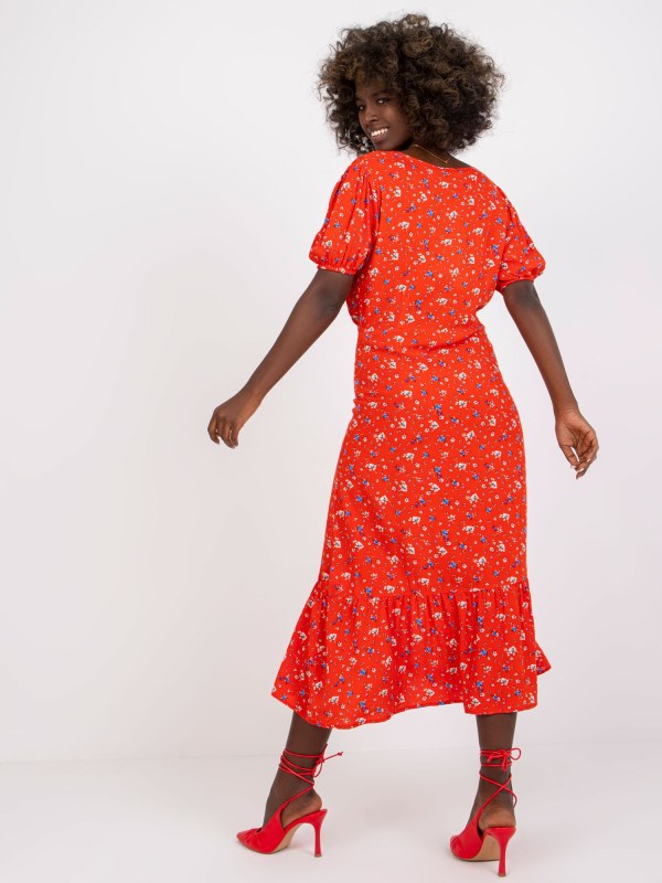 Červené midi šaty pro ženy s potisky RUE PARIS - Dámské oblečení šaty