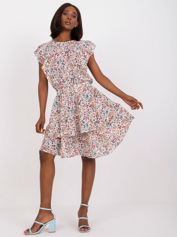 Béžové šaty s volánem a květinovým potiskem ZULUNA - Dámské oblečení šaty