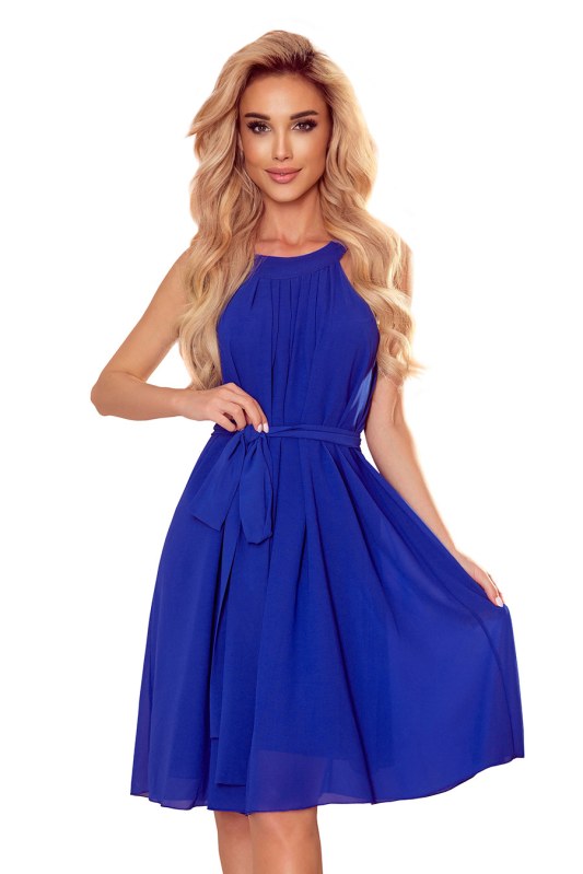 Šifonové šaty se zavazováním Numoco ALIZEE - modré - Dámské oblečení šaty