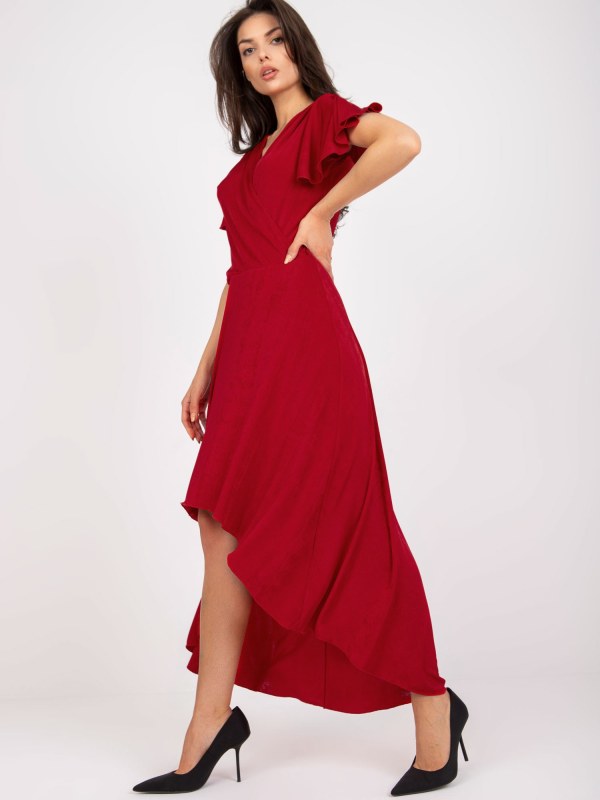 Červené večerní šaty s delším zadním dílem - Dámské oblečení šaty