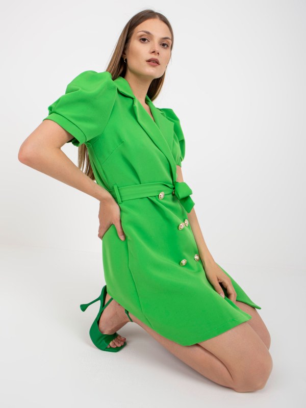 Světle zelené elegantní koktejlové šaty s krátkým rukávem - Dámské oblečení šaty