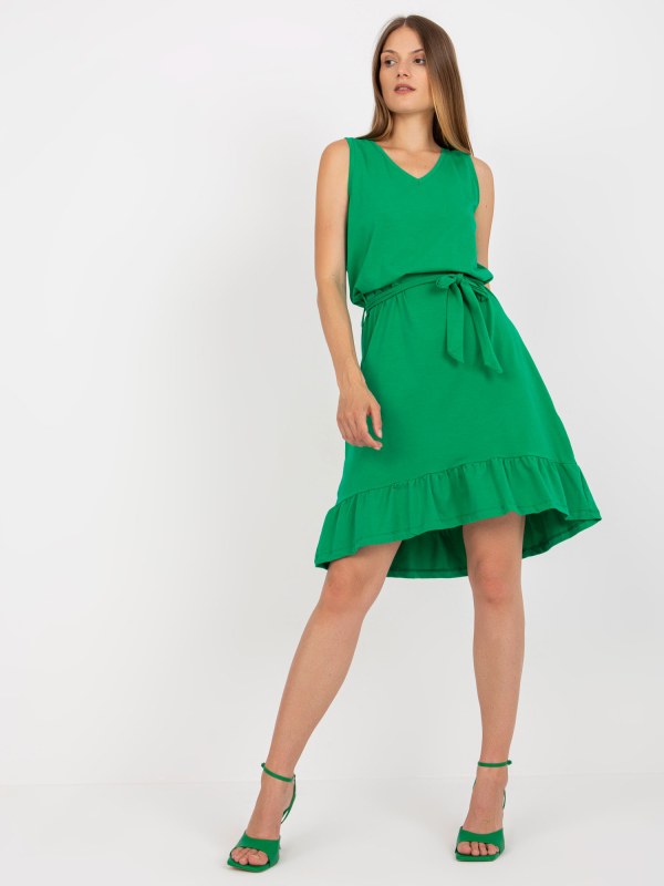 Základní zelené šaty s vázáním RUE PARIS - Dámské oblečení šaty