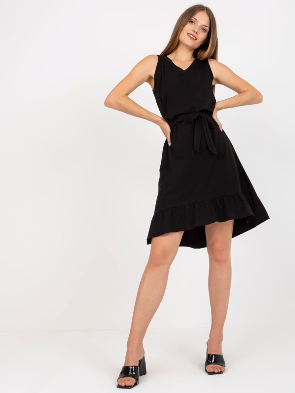 Černé bavlněné basic šaty s volánem RUE PARIS - šaty