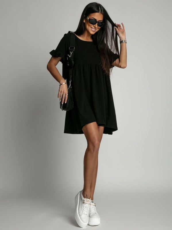 Černé oversize šaty s krátkým rukávem - Dámské oblečení šaty