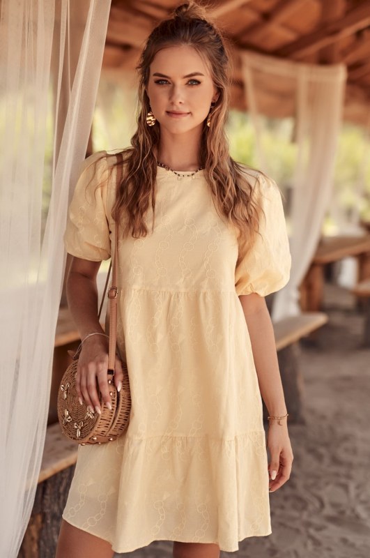 Žluté letní šaty se zavazováním vzadu - Dámské oblečení šaty