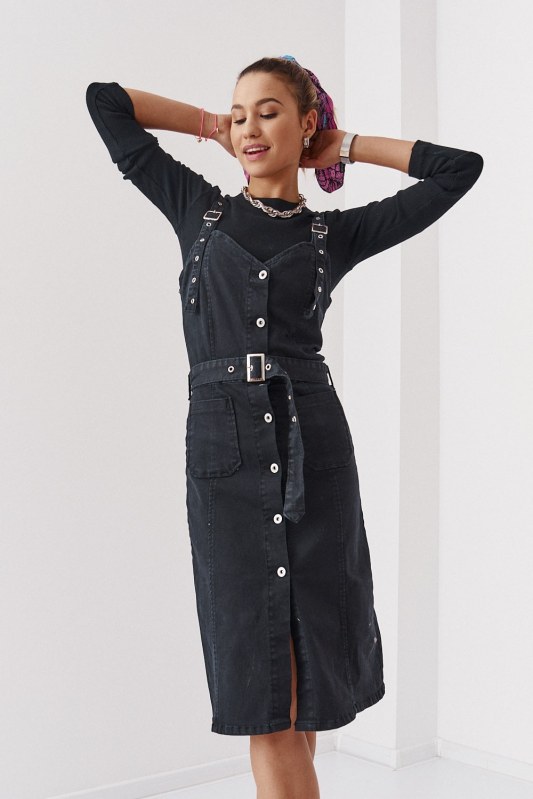 Černé džínové šaty s nastavitelnými ramínky - Dámské oblečení šaty