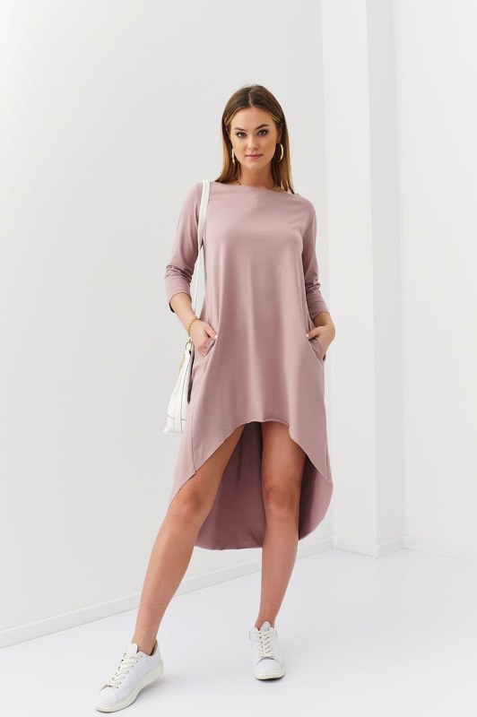 Asymetrické oversize cappuccino šaty - Dámské oblečení šaty