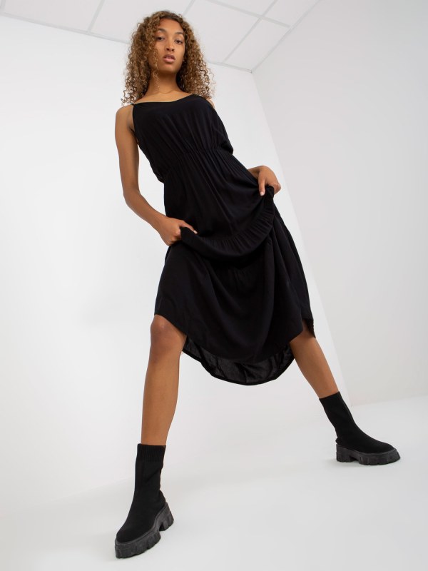Černé maxi šaty s volánem z viskózy SUBLEVEL - šaty