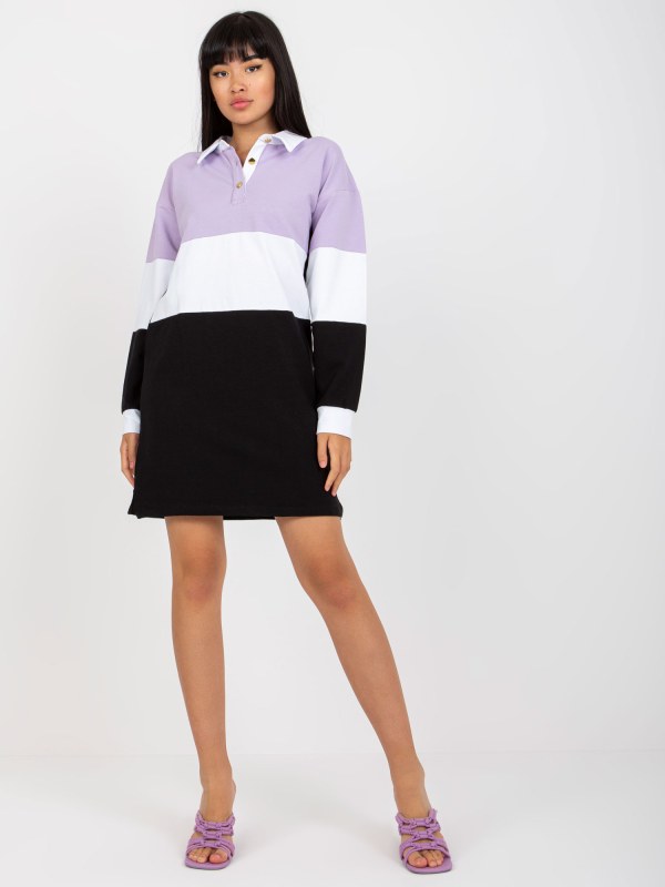 Základní fialové a černé šaty s límečkem RUE PARIS - Dámské oblečení šaty
