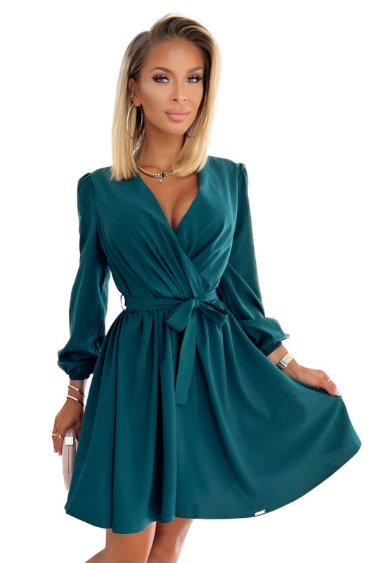 Dámské šaty s výstřihem Numoco BINDY - zelené - Dámské oblečení šaty